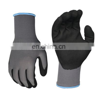 13g Nylon Polyester Liner Coated Dipping Black Sandy Nitrile Mechanic Machine Work Gloves