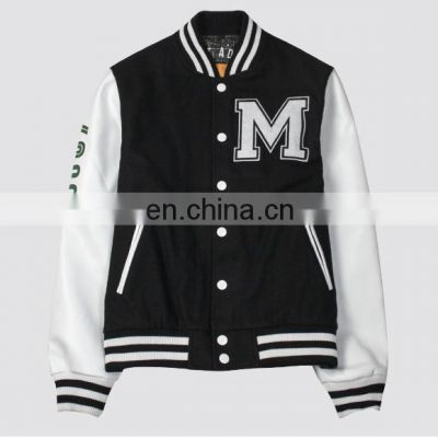 Baseball lettermen varsity jacket for men with leather sleeve custom embroidery patched logo