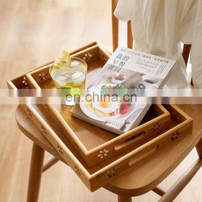 Wholesale Natural Ecofriendly Square Wooden Platter Fruit Snack Food Bamboo Serving Tray