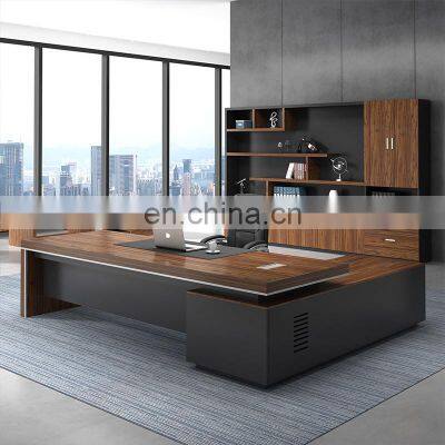 Luxury Office Desks Executive Office Desk Boss Table With Side Cabinet and Bookcase photo-3