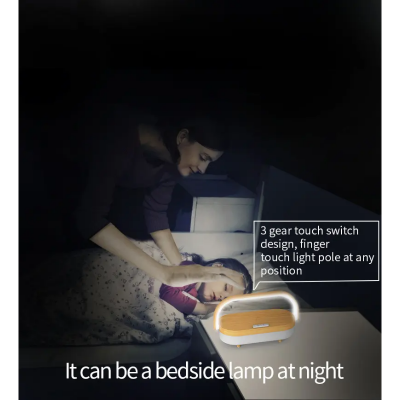 Warm Night Light 360 Strong Bass 5000mah Bt 5.0 Led Table Desk Lamp With Wireless Charger 10w 3 In 1 Wireless Speaker photo-6