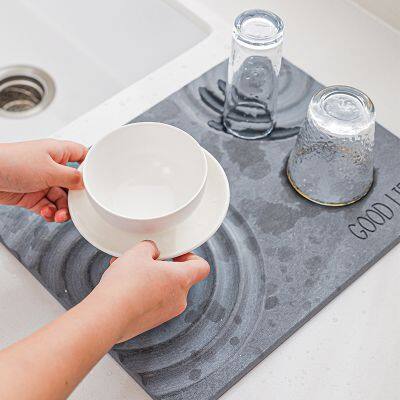 Ripple Pattern Wave Engraving Diatomite Stone Kitchen Dish Drying Mat photo-3
