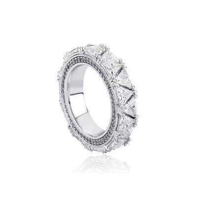 Hip Hop Claw Setting Triangle CZ Stone Bling Ice Out Round Finger Rings for Men Rapper Jewelry Drop Shipping