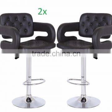 Modern swivel black leather dining chair bar stool with armrest