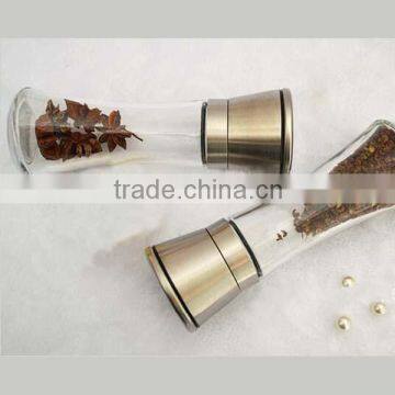 Amazon Manual Brushed Stainless Steel Salt and Pepper Mills Grinder Stunning Glass Body Pepper Grinder Long Bottle photo-3