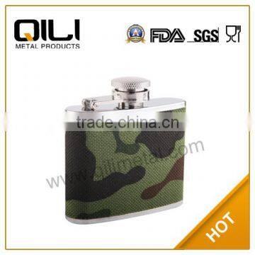 3oz stainless steel camouflage color leather wrapped hip flask