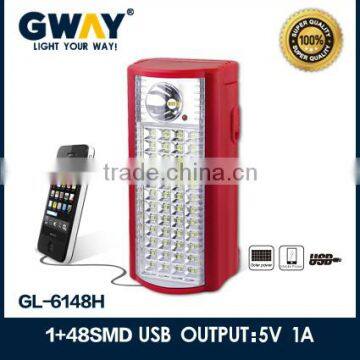 NEW ABS plastic 1+48peces SMD led recahargeable emergency light with solar charger led lamp for camping