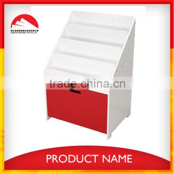 white wooden storage shelf with fabric box