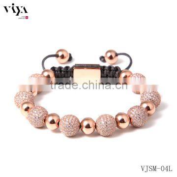 10mm CZ beads mix 8mm flat round beads with logo square beads rose gold plated with classical grey nylon rope bracelets