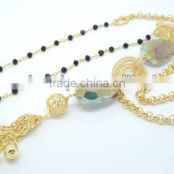 BRASS NECKLACE WITH CRYSTAL STONE