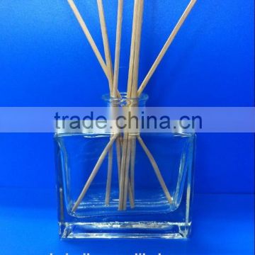 130ML Transparent Clear Square Glass Aroma Reed Diffuser Bottle with Rattan Sticks