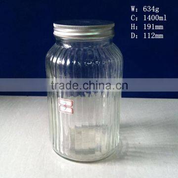 1400ml big stripe glass storage jar glass container