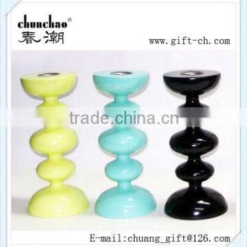 Cone shape colorful wooden candlesticks , wooden candle holders