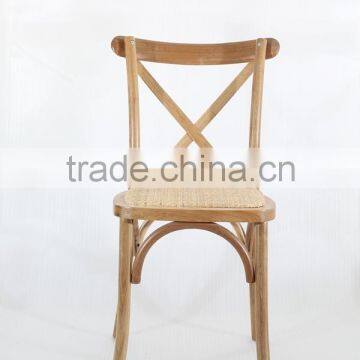 Sellable stackable wooden Cross back wedding chair with rattan cushion