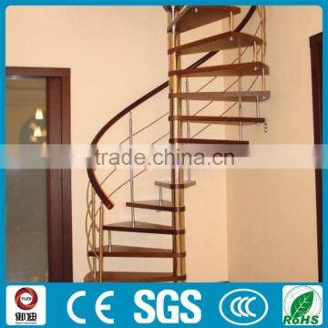 Villas design oak wood stainless steel spiral stairs , wood steel stairs---YUDI