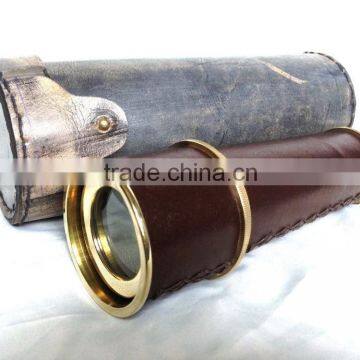 Antique Brass Finish Marine Spyglass Telescope With Leather Box 12202