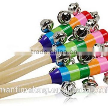 Baby Rainbow Toy Kid Pram Crib Handle Wooden Activity Bell Stick Shaker Rattle