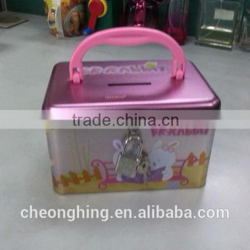 Hot sales tin money & coin box with hole and lock.