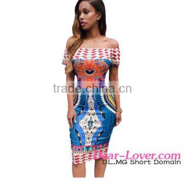 Wholesale Sexy Women Traditional African Print Off Shoulder Midi Dress