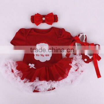 2015 children Chrismas clothings baby short sleeve tutu jumpsuit and headbands and shoes sets ( 3 in 1)