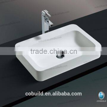 Rectangular shape Solid surface stone basin, above counter sink