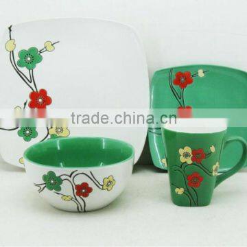 Ceramic green soft square dinner set