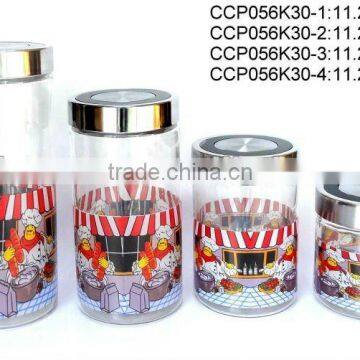 CCP056K30 glass jar with decal printing with stainless steel lid