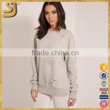 American Style Hoodies, Grey Ripped Oversized Sweatshirt, High Quality Cotton Hoodies for Women photo-4