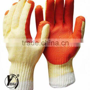 Orange rubber construction gloves