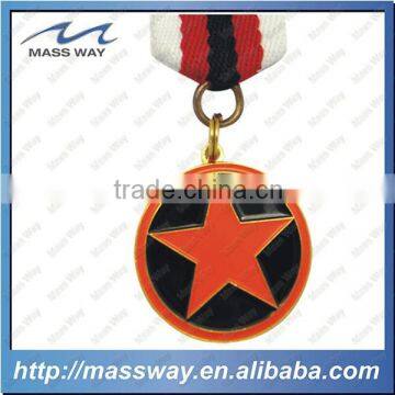 decorative custom fashion star shape metal medal ribbon