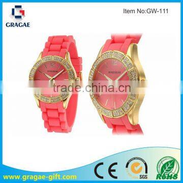 gold imitation plating and diamante silicone watch