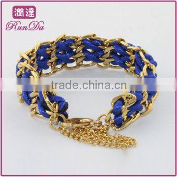 wholesale  Friendship blue silk cord bracelets with stainless chain