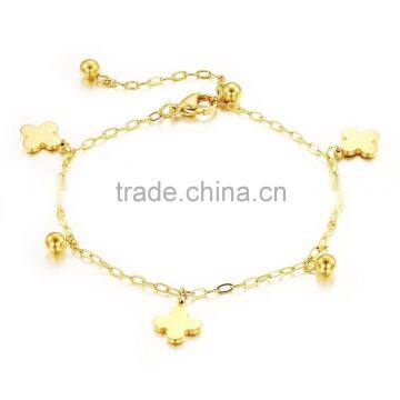 Lucky 18K Gold Plated Stainless Steel Four Leaf Charm Anklet Ankle Bracelet