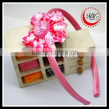 Pink baby hair band headband braided with satin ribbon MYH000483