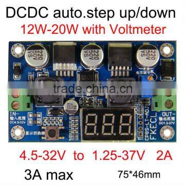 DC-DC automatic step up and down module power supply 4.5-32V to 1.25V-37V 2A-3A 12W-20W with LED indicator and voltmeter display