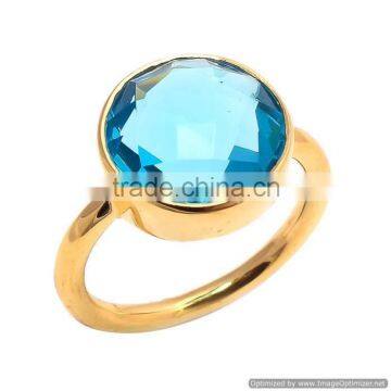 The Gopali Jewellers Blue Topaz Quartz Gemstone Rings -Vermeil Gold