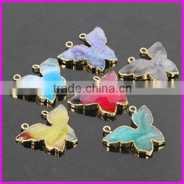 KJL-BD5153 Newest style! Wholesale Gold Plated Nature Butterfly shape druzy drusy agate stone double buckle pendant