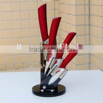 Red Handle Ceramic Blade With Printing Flower Set of 4 Multi-purpose Knives photo-2