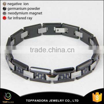 Mens Fashion Black Tungsten Steel Healthy Magnetic Therapy Bracelet With CZ