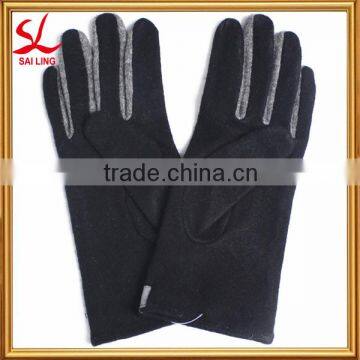 Knitted Wool And Leather Gloves Wool Women's Gloves Black Grey Blend