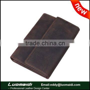 Crazy horse leather men's wallet with coin pocket and license holder , rretro tri-fold multifunctional wallet for man