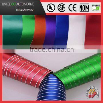 Most popular flexible and Stretchable Polymeric PVC three colors matte satin chrome vinyl with air bubble free