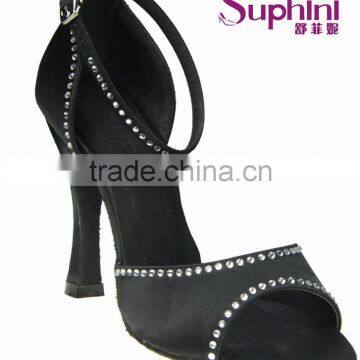 Suphini Black Elegant Crystal Fashion Latin Dance Shoes