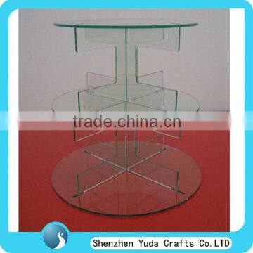 Easy detachable clear acrylic 3 tiers cup cake stand, wedding cupcake cake display stand, plastic perspex cake stand