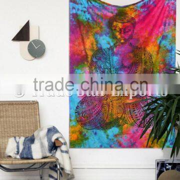 Indian Cotton Twin Size Tie & Dye Buddha Meditation Wall Art Boho Hippie Home Decorative Wall Hanging Tapestry