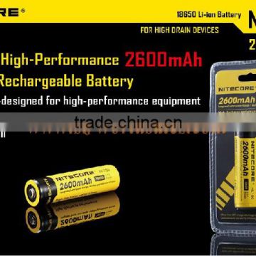 High discharge performance Nitecore 18650 2600mAh 3.7V 9.6WH battery