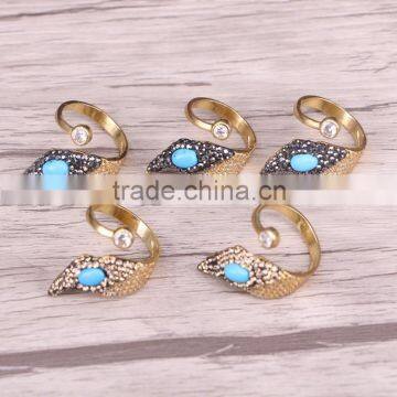 New Style Gold Design Ring, Pave Crystal Zircon Turquoise Stone Rings