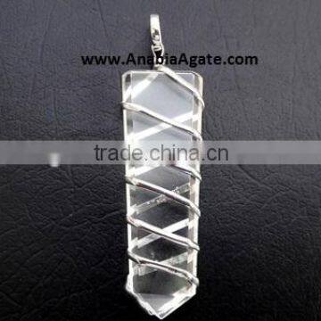 Crystal Quartz Flat Stick Pendants Wire Wrapped Jewelry For Sell
