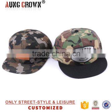 custom camo print fabric flat brim snapback 6 panels caps