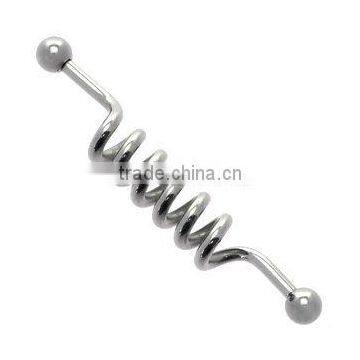 2014 fashion cool 316L steel spiral industrial barbell ear body jewelry